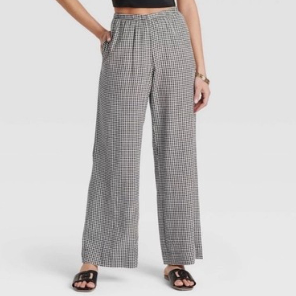a new day Black and White Wide-Leg Gingham Pants